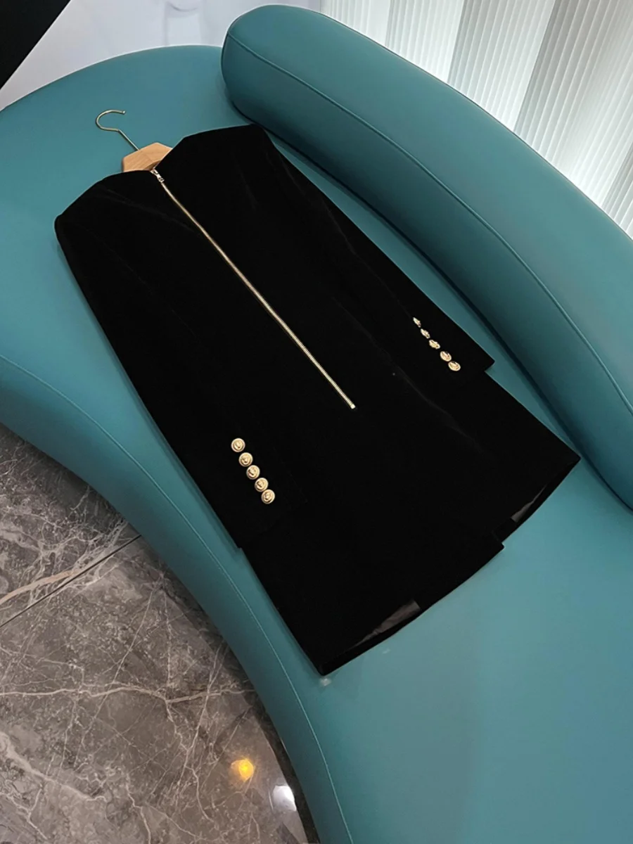 Hebe Sle velours tissu Long Sve v-ne coupe ajustée t-shirt bouton costume Dr femmes Ci trajet conception Simple D6878