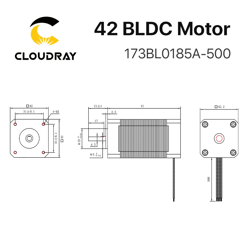 Cloudray Nema17 77.5W BLDC Motor 42mm 3-Phase 4000Rpm 24VDC Square Brushless Motor with Hall-Sensor For 3D Printer