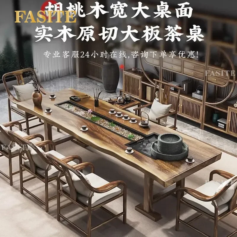 For Walnut Solid Wood Circulating Water Tea Table Office Home Living Room Coffee Table Chair Combination Set Modern Design