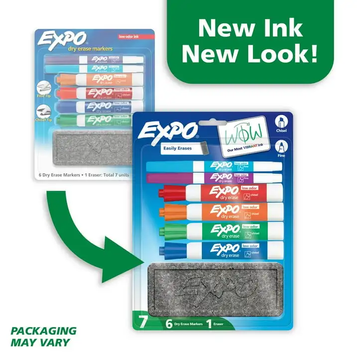 Dry Erase Markers Kit, Includes Eraser, 7 Count
