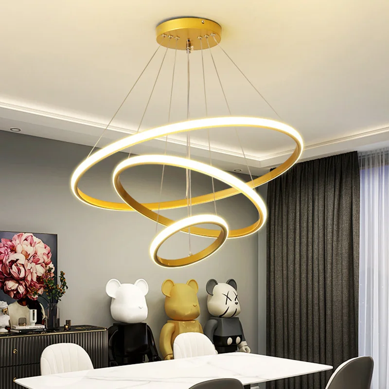 北欧レストランラウンドサークルシリコンシャンデリアダイニングルームペンダント照明シンプルなスタイルのリビングルームアルミペンダントライト