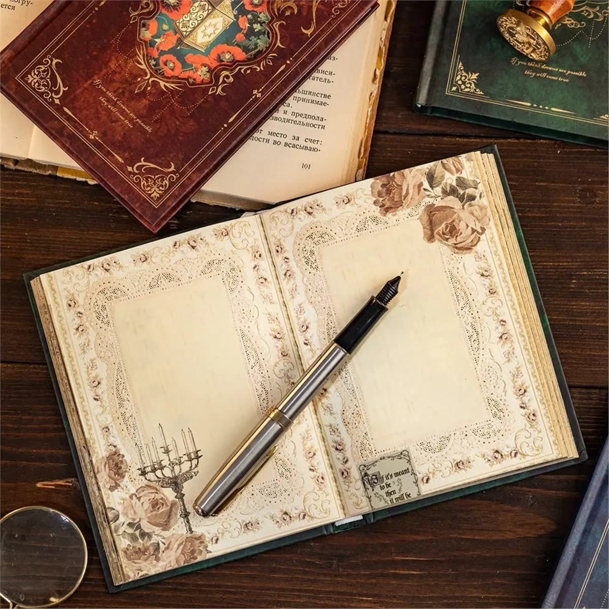 A08I Retro Notebook 192 Sheets/Set Vintage Flower Grass Butterfly Printed Notebook, Handbook Student Record Gift Friends