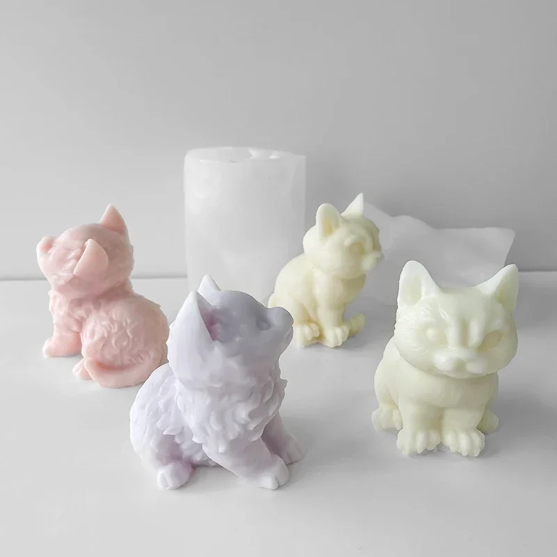 

DIY Animal Kitten Scented Plaster Drip Rubber Gypsum Home Ornaments Handmade Soap Resin Mould 3D Cute Cat Silicone Candle Mold