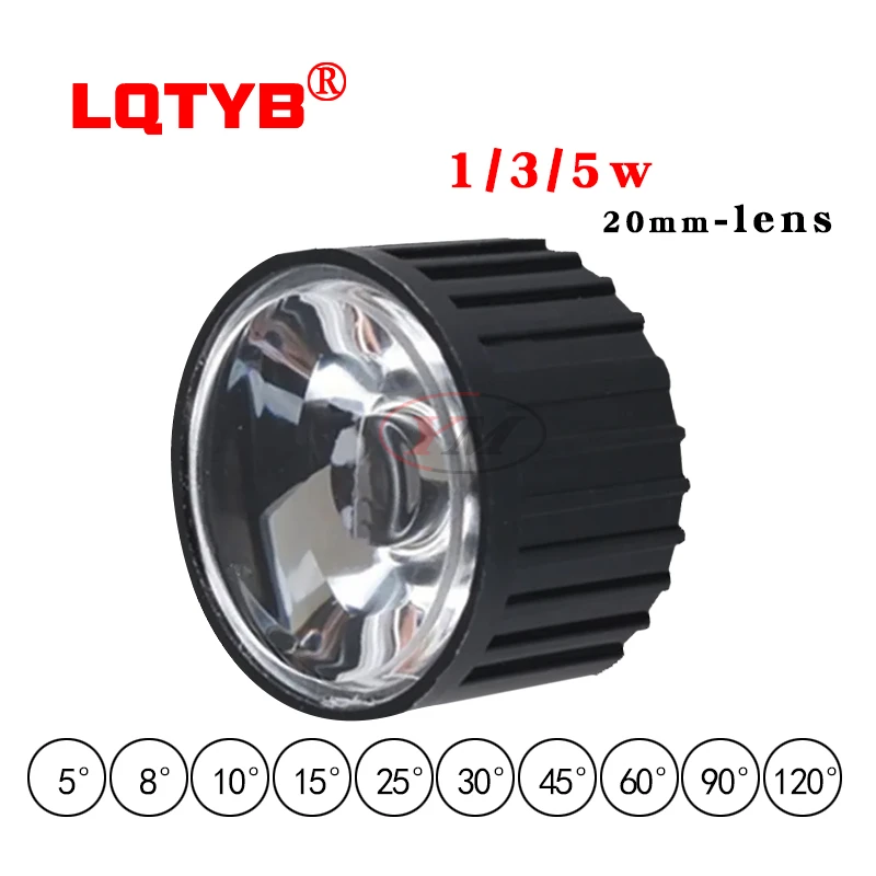 

High Power 1W 3W 5W LED Lens 20MM PMMA lens with bracket mirror 1030456090120 degree mirror collimating convex optical lens