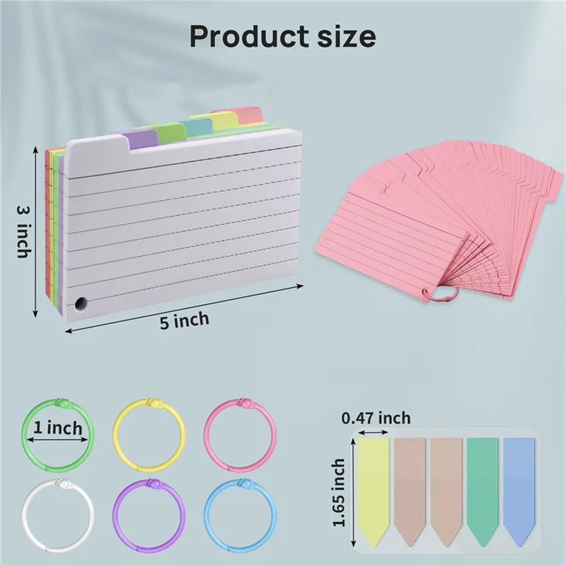 600 Pack Index Cards, 3Inch X 5Inch Ruled Index Cards With Ring, Colored Lined Flash Cards, Both Sides Note Cards