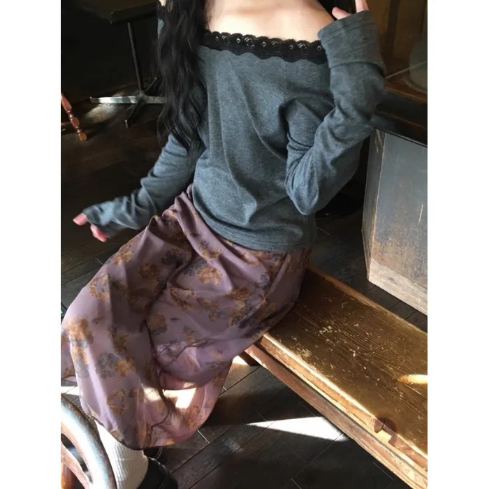 Romantic Rose Print Chiffon Halter Neck  Dress Women's Summer Fashion Elegant Skirt Elastic Waist Umbrella Skirt Polyeste...