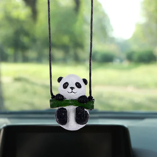 Imagen 2 del producto Accesorios para coche de Anime, colgante de Panda de bambú oscilante, adornos para espejo retrovisor de coche, regalo de cumpleaños, accesorios para parejas, nueva resina