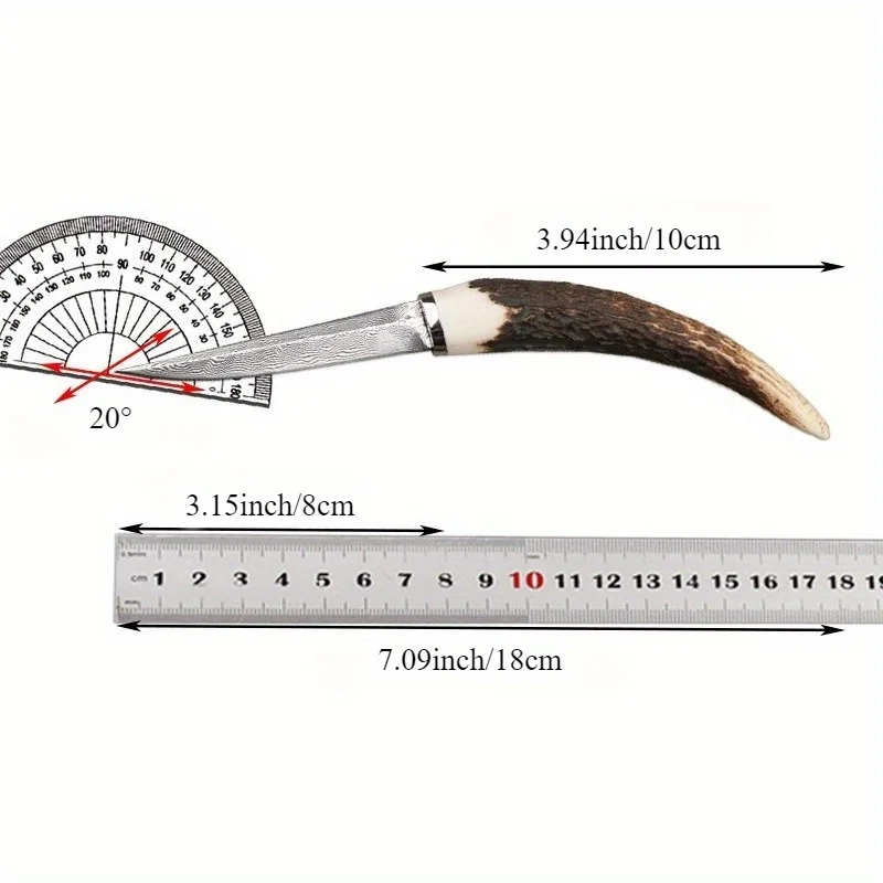 New Damascus Steel Small Knife Antler Handle Portable Outdoor Camping Patterned Steel Tea Needle Tea Cone Tea Set
