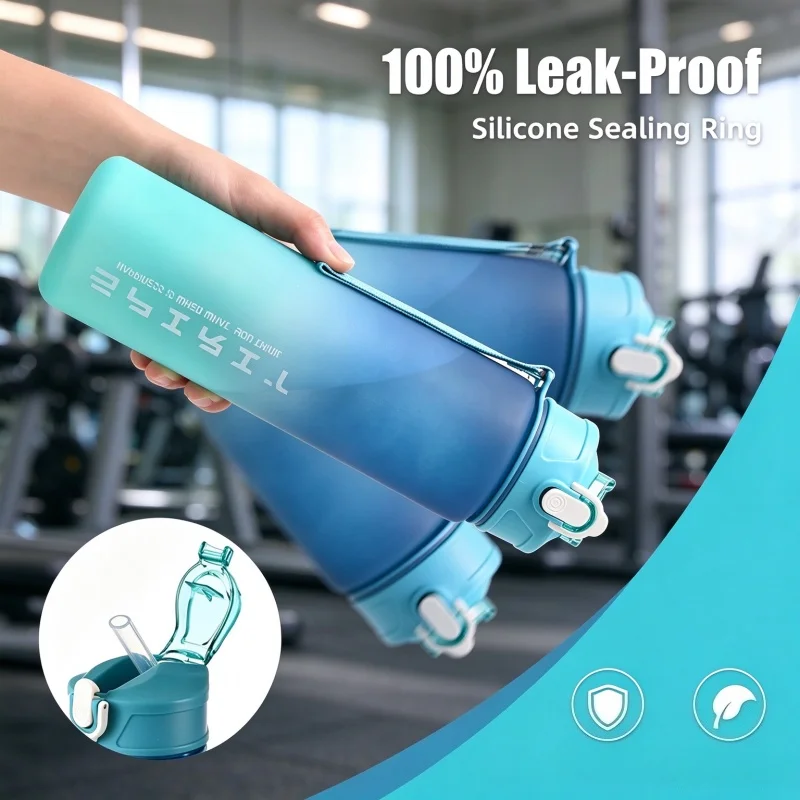 800ML Sports Water Bottle, BPA Free Leakproof Gradient Water Jug, Portable Gym Fitness Outdoor Travel Drinking Cup with Straw