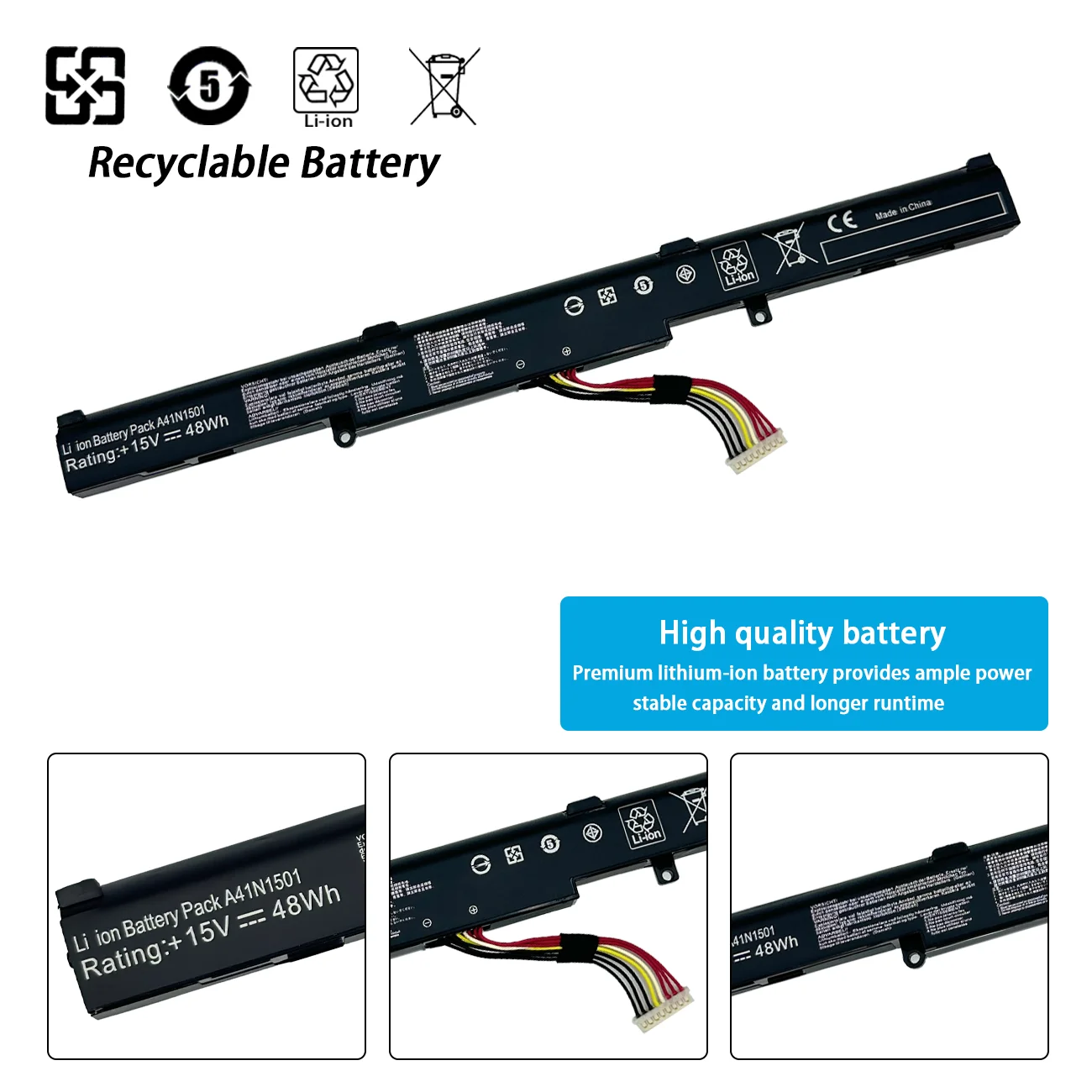 A41N1501 Laptop Battery for ASUS GL752VW GL752VL GL752JW N552V N552VW N552VX N752V N752VW N752VX ZX70V ZX70VW FX71PRO 48WH