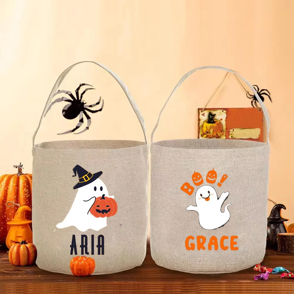 

Personalized Trick or Treat Bag Halloween Spooky Ghost Candy Bucket Gift for Kid Cute Boo Basket Funny Party Decoration Supplies