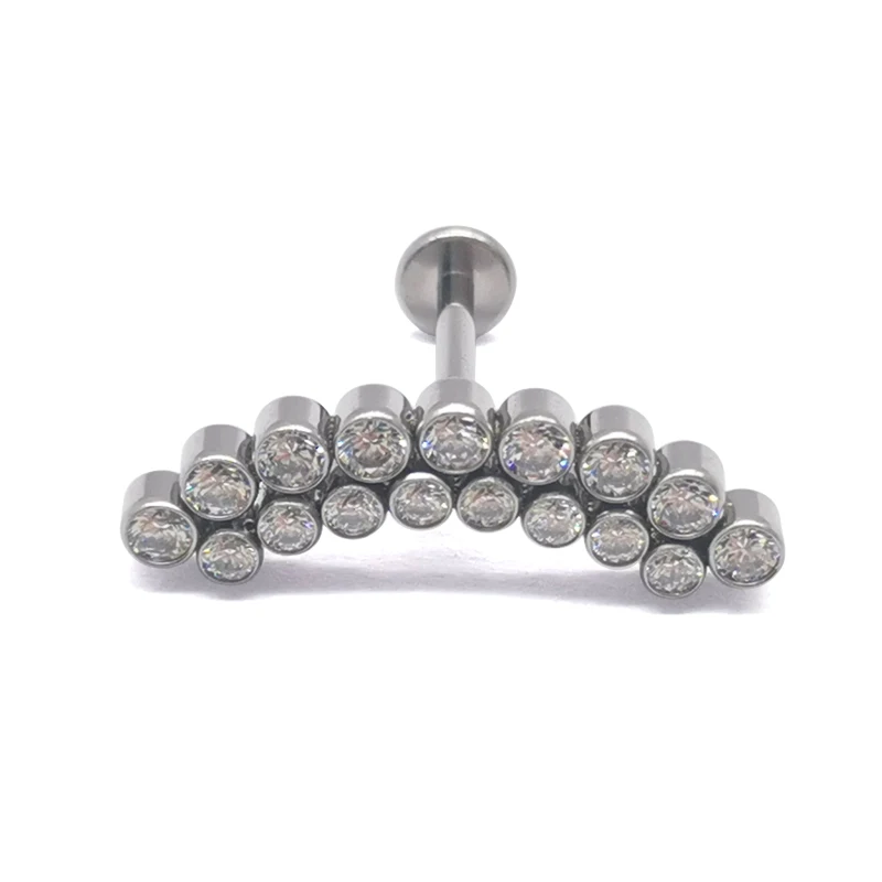 F136 Titanium CZ Cluster Labret Stud for Helix Tragus Lip Piercing, Internally Threaded Flat Back, Hypoallergenic Body Jewelry