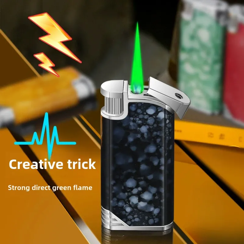 Creative Prank Butane Gas Lighter Windproof Jet Green Flame Hidden Fire Outlet Safe Current Funny Funk Lighters Smoking Gadgets
