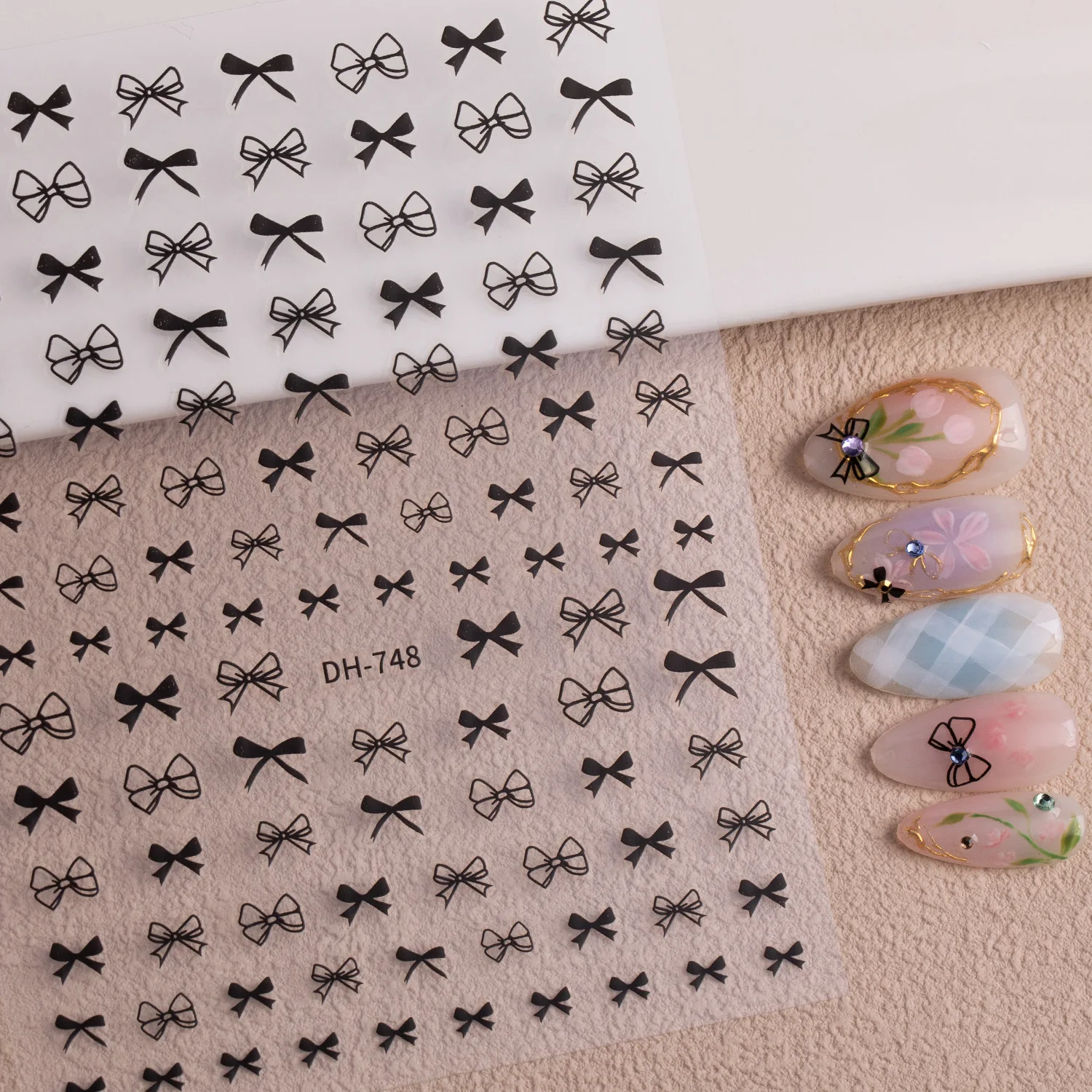 5 قطع من ملصقات DIY ذات القوس المجوف على الطراز الياباني البسيط، وملصقات أظافر ذاتية اللصق #2