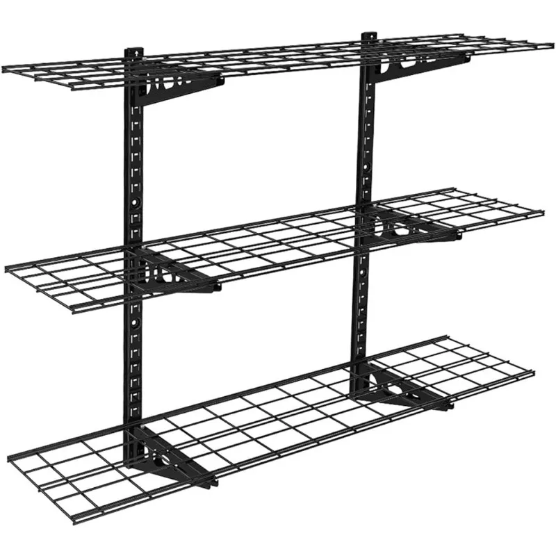 Fleximounts 3-Tier 1x4ft Garage Storage Wall Shelving 12-inch-by-48-inch Per Shelf Height Adjustable Floating Shelves (Black)