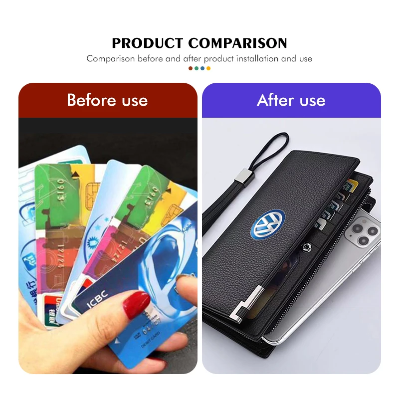 Leather Car ID Credit Card Holder Men Minimalist Wallets Case For Volkswagen Scirocco Passat Polo B5 B6 B7 CC Tiguan Sharan