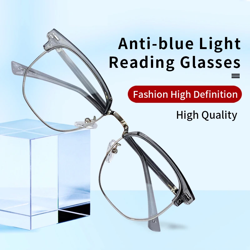 Blue Light Blocking Reading glasses for Men,Stylish Metal Frame,Anti Scratch Hard & Multi-coated Lens  Rectangle Glasses