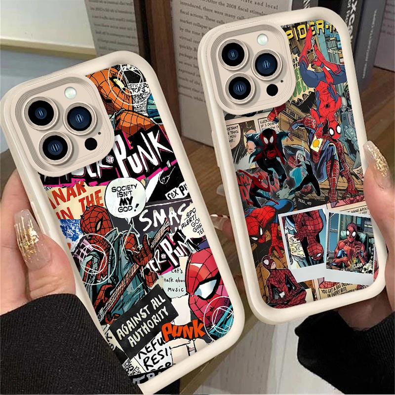 Cool Marvel Spider Man Comic For iPhone 16 15 14 13 12 11 Pro Max XS Max 7 8 Plus Phone Case Shockproof Soft Silicone Back Cover