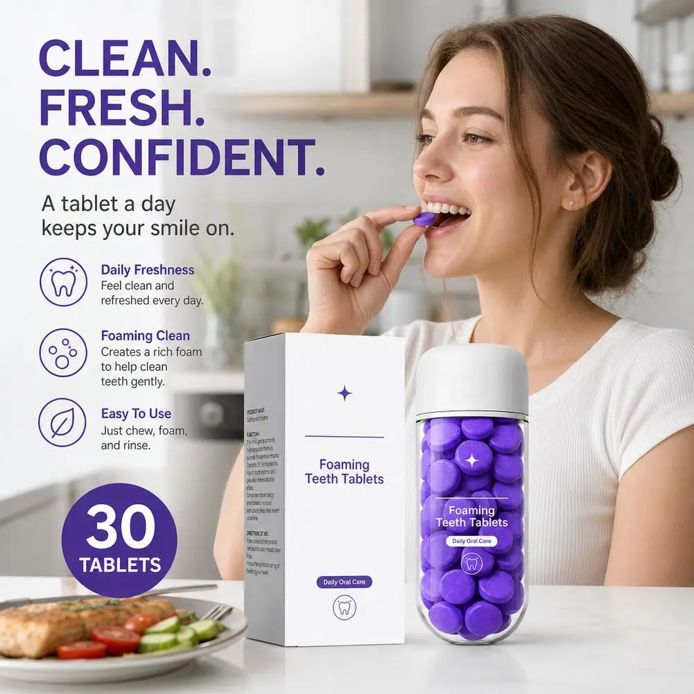 Purple Teeth Whitening Oral Cleaning Removal Toothpaste Tablets Improve Dental Yellowing Oral Care for Lasting Bright Smile