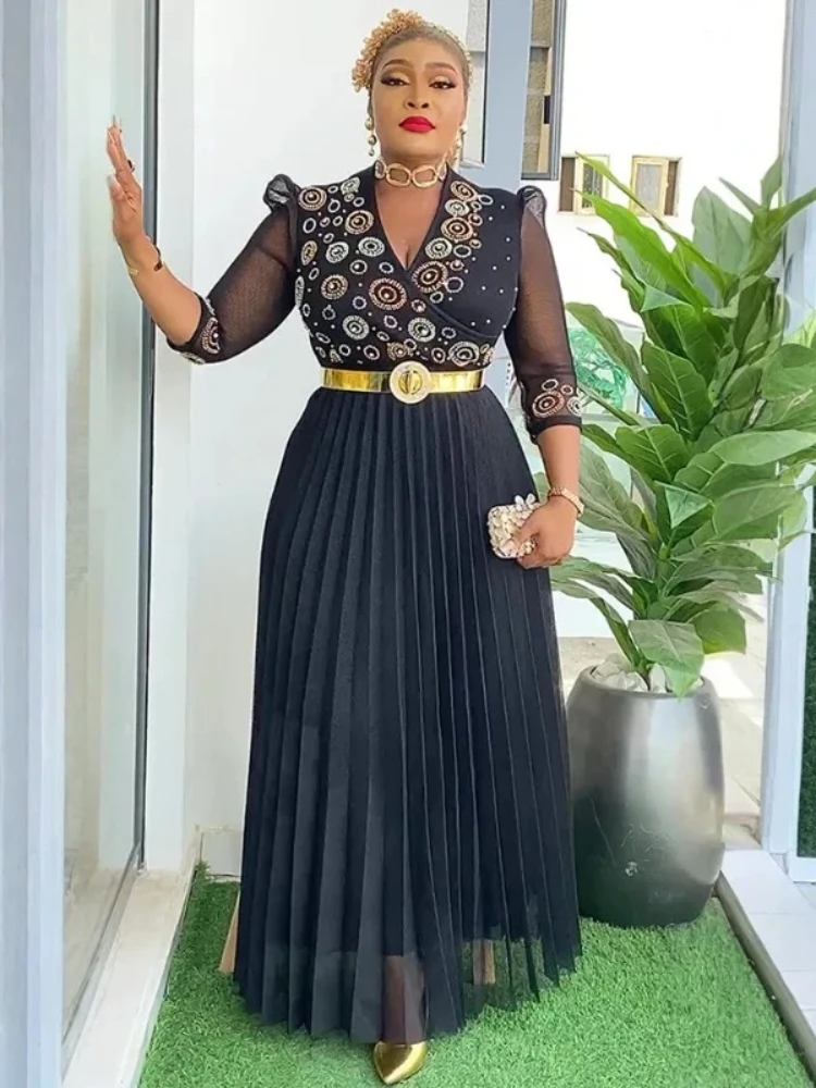 

Party Evening Dresses For Women Elegant Long Sleeve Sequin Chiffon Robe Dashiki Africa Clothing Wedding Prom Gown Dubai Kaftans