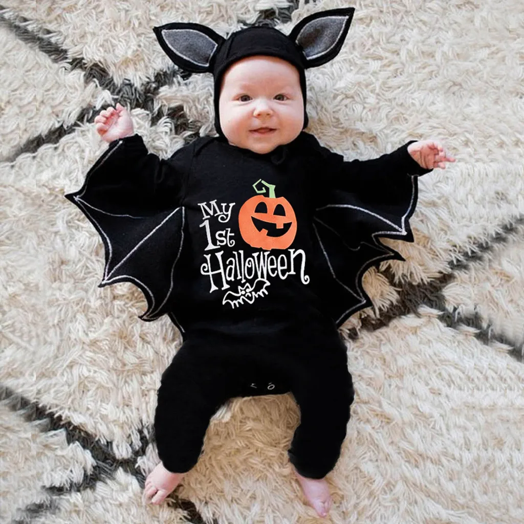 

Infant Boys Girls Purim Party Carnival Fancy Dress Cosplay Long Short Baby's First Halloween Costume Black Bat Romper Jumpsuit