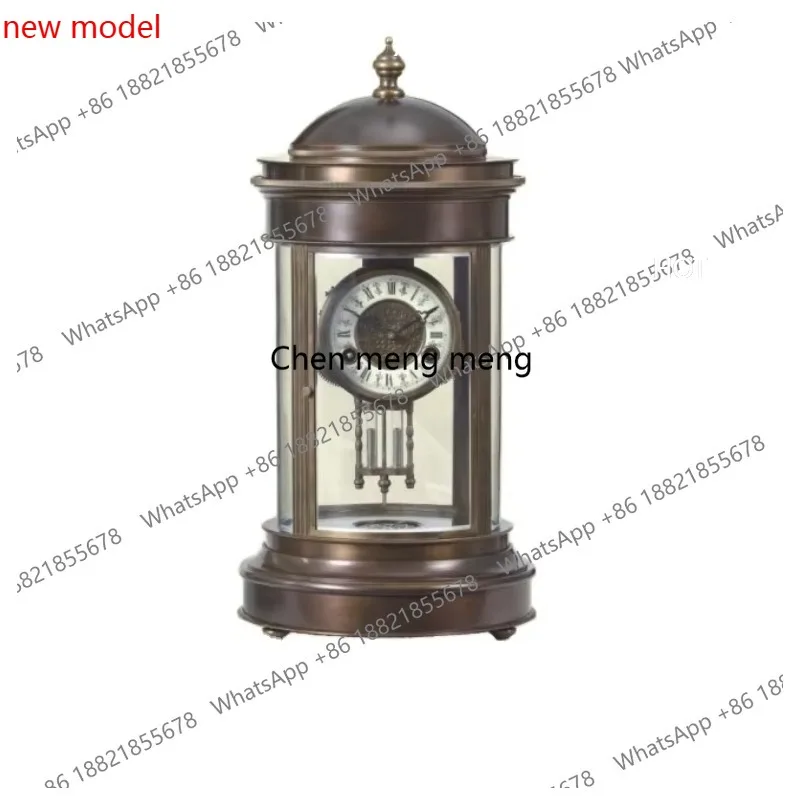 d178 Pavilion Antique French 15-Day Brass Floral Color Decoration Thai Blue Enamel Table/Desk Clock Key Winding