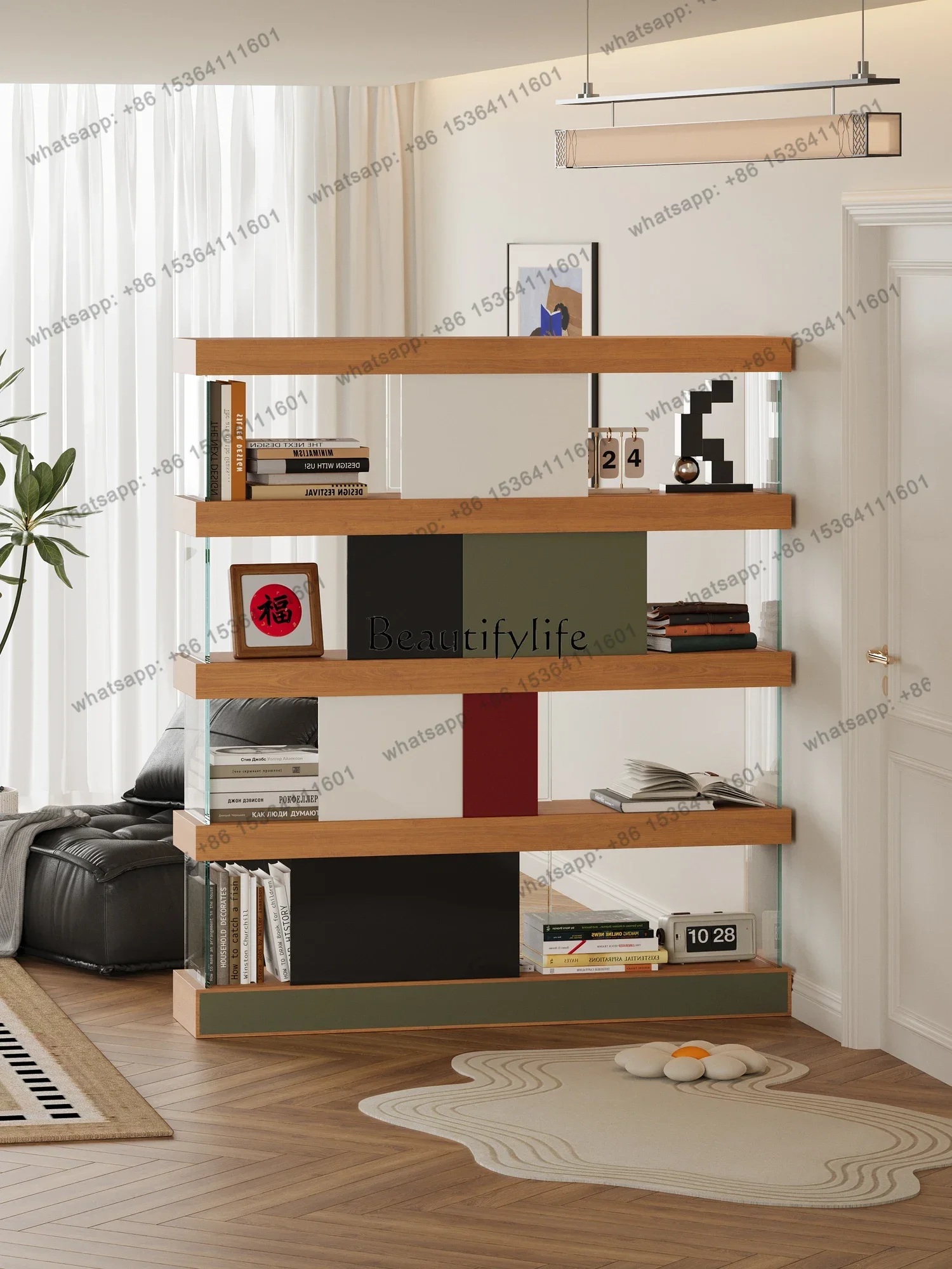 

Five-layer glass bookshelf simple modern light luxury living room study shelf storage