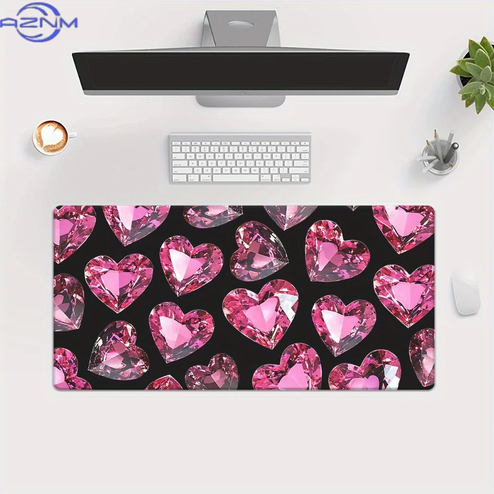 1pc a Large Pink Diamond Heart Gaming Mouse Pad - a Desk Mat with an Anti-Slip Rubber Base Suitable for Office And PC Use, Featu