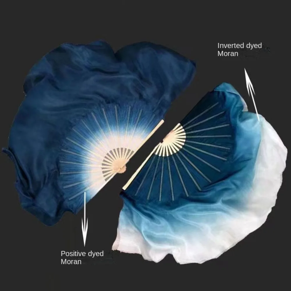 Creative Chinese Classical Dance Fan Hand Dye Traditional Hand Fan Gradient Ink Blue Double-Sided Folding Fan Performance