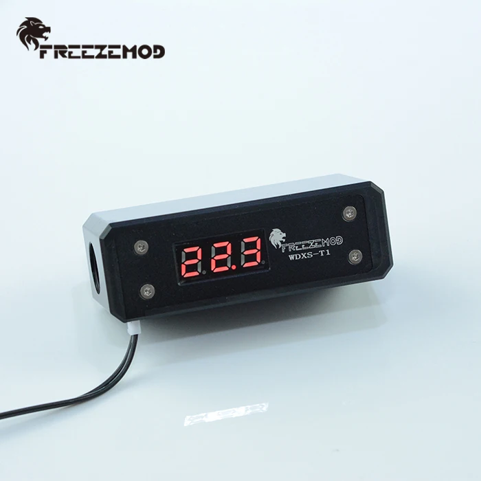 FREEZEMOD WDXS-T1 Black POM Digital Display Computer Water Cooling Temperature Monitor with Direct Inlet and Outlet