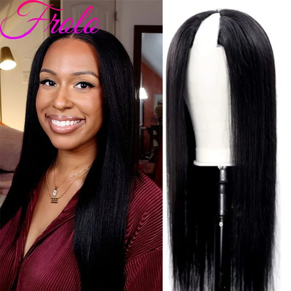 18 in capelli lisci parte a V parrucche per capelli umani per le donne colore nero naturale capelli umani lisci brasiliani parte a V parrucche parrucca a forma di V
