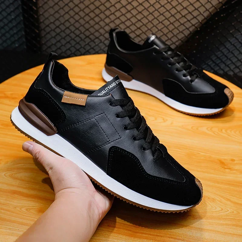 Sneakers Men Elevator Shoes Men\'s Genuine Leather Casual Taller Shoes Man Hidden Heels 5cm Heighten Inner High Rise Lift Shoes