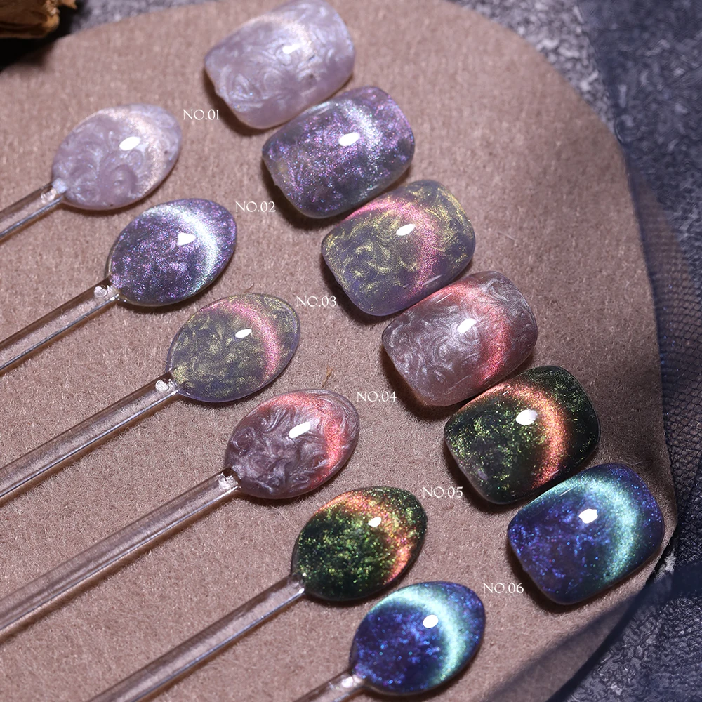 Vendeeni 6 Colors Pearl Shell Thread Cat Eye Gel Nail Polish TPO HEMA FREE Aurora Cat Eye Magnetic UV LED Soak Off Gel Varnish