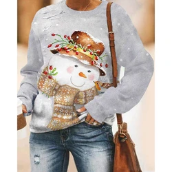Sudadera de cuello redondo con estampado de muñeco de nieve para mujer, jersey de manga larga informal, Camisetas básicas, ropa de estilo coreano diario de primavera, Y2k, navidad