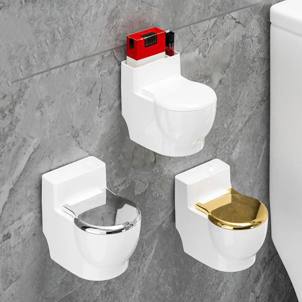 Toilet Shaped Ashtray Fireproof Wall Mount Bathroom Toilet Ashtray with Lid for Home Bathroom Decor Toilet Ashtray Decoration