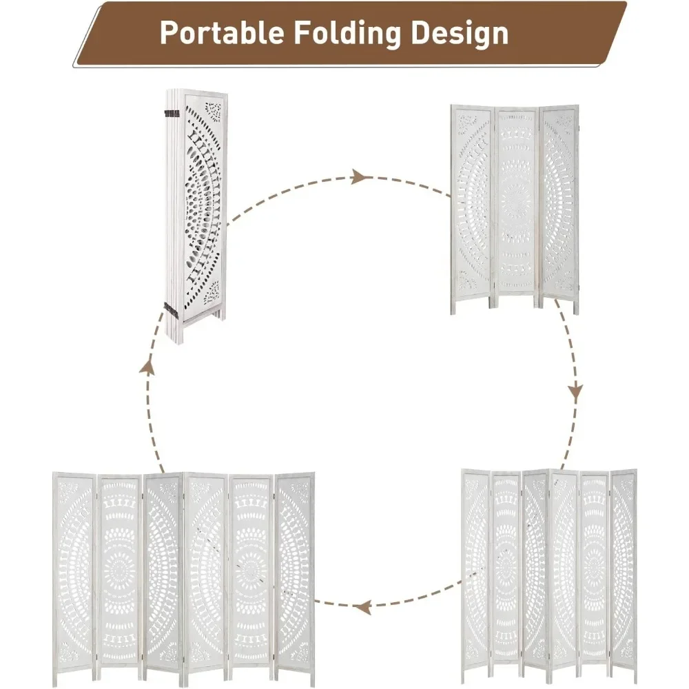 Madeira esculpida divisores do quarto, telas dobráveis, tela do quarto, partição autônoma, 6 painéis, 5.6Ft