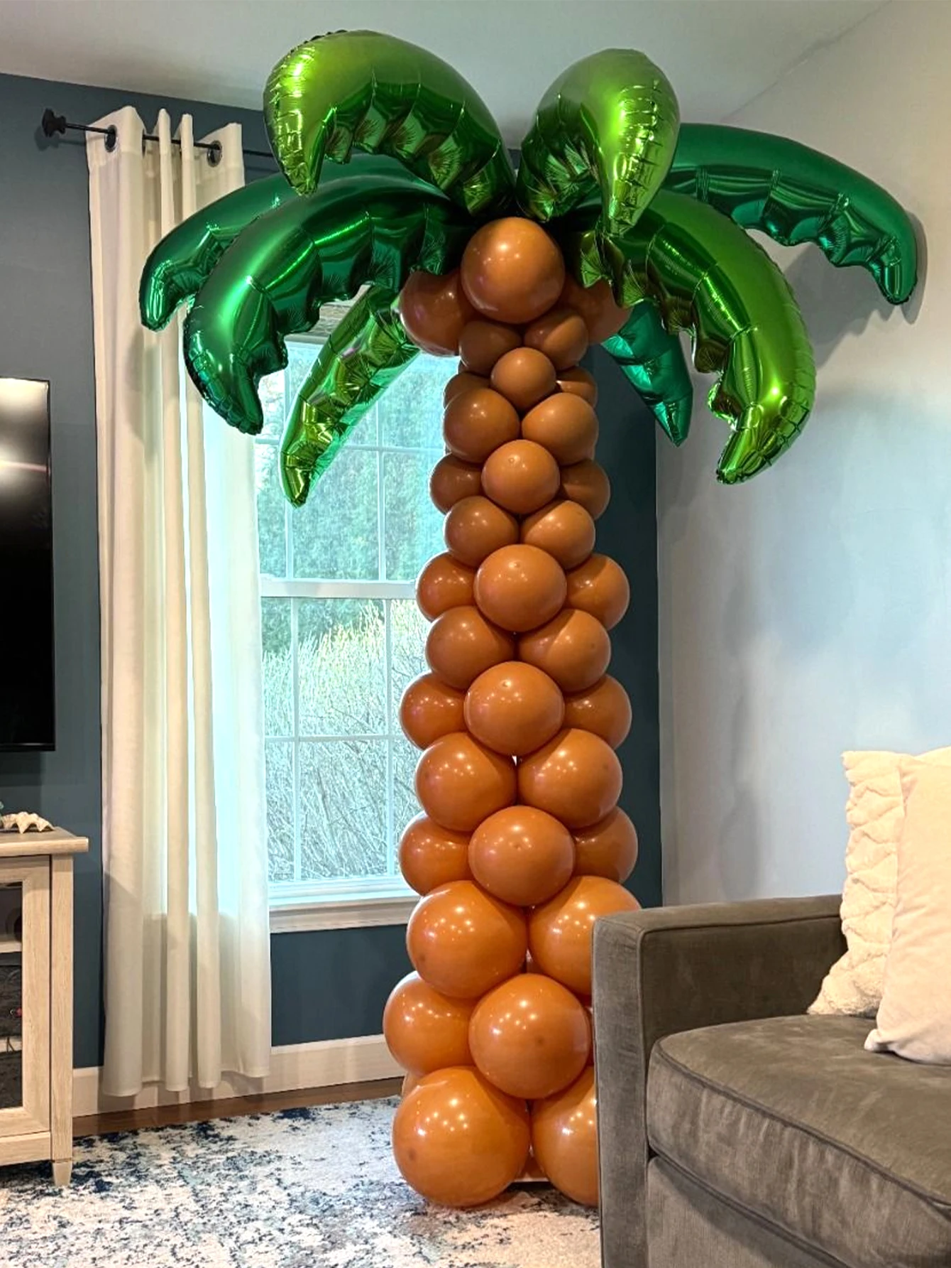 Juego de 66 globos con diseño de palmeras y cocos, perfecto para fiestas tropicales hawaianas, fiestas de cumpleaños, decoraciones para fiestas en la playa y la piscina.