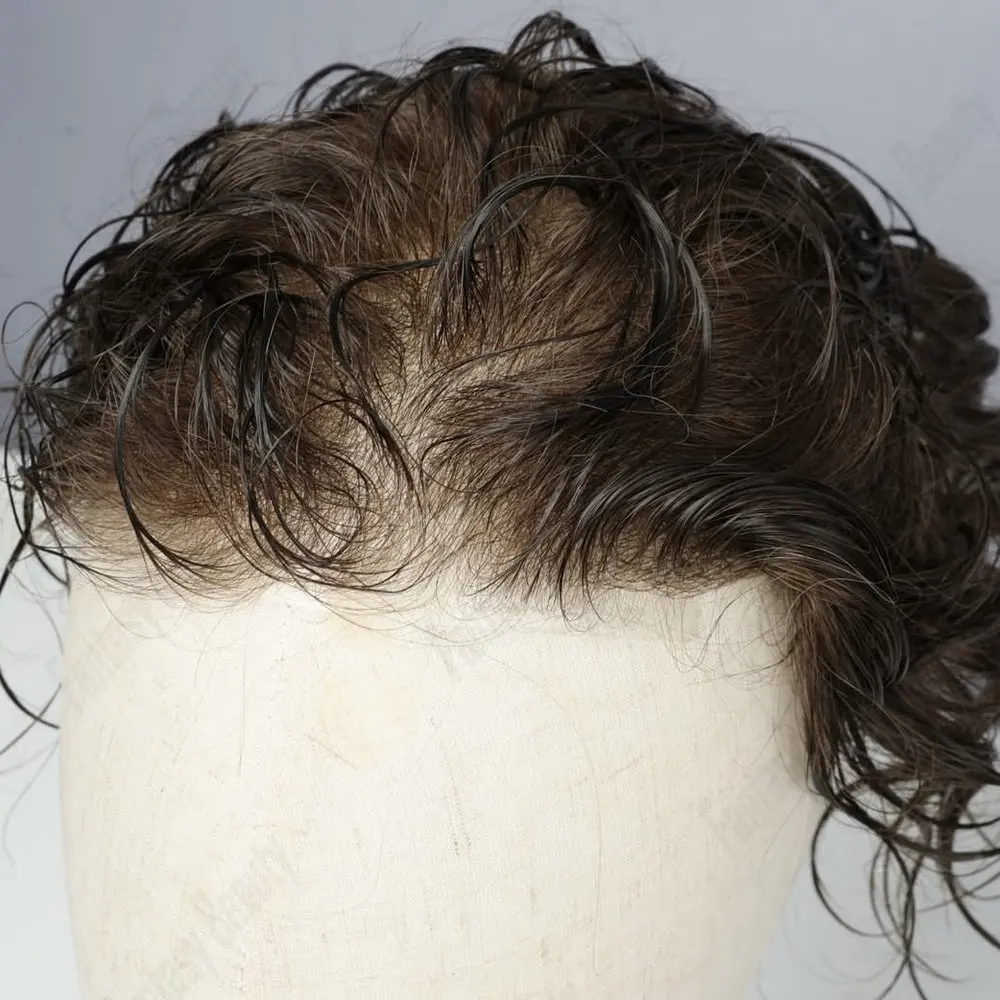 

Необнаружимый, тонкая кожа, 0,02 мм, коричневые, серые, черные волосы, мужской парик80, плотность, легкий мужской парик, человеческие волосы, капиллярный протез