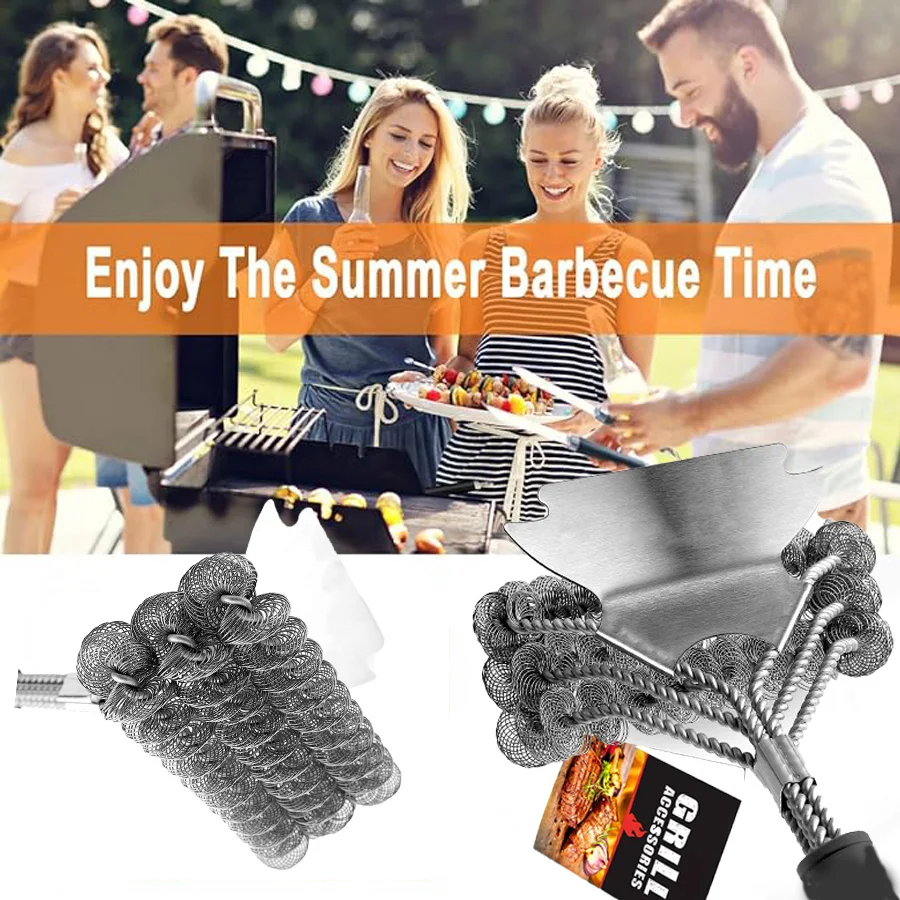 Grill Brush and Scraper Bristle Free& Scraper - BBQ Brush Triple Helix Design Barbecue Cleaner - for Gas Charcoal Grills Tools