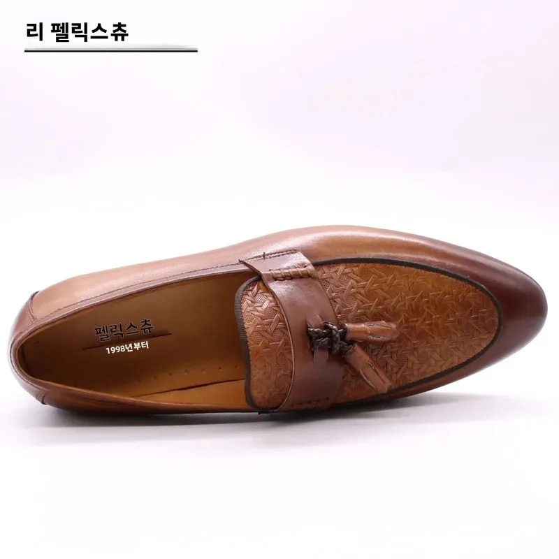 FELIX CHU Men\'s Genuine Leather Tassel Loafers Italian Luxury Fashion Slip-On Dress Shoes for Parties Weddings Casual Wear
