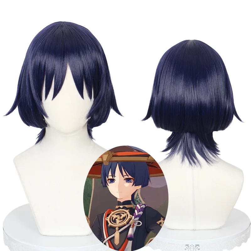 

Парик для косплея Xiu Dan Genshin Impact Scaramouche, Dvali Executive Officer, темно-синяя голова с горшком, 466Y