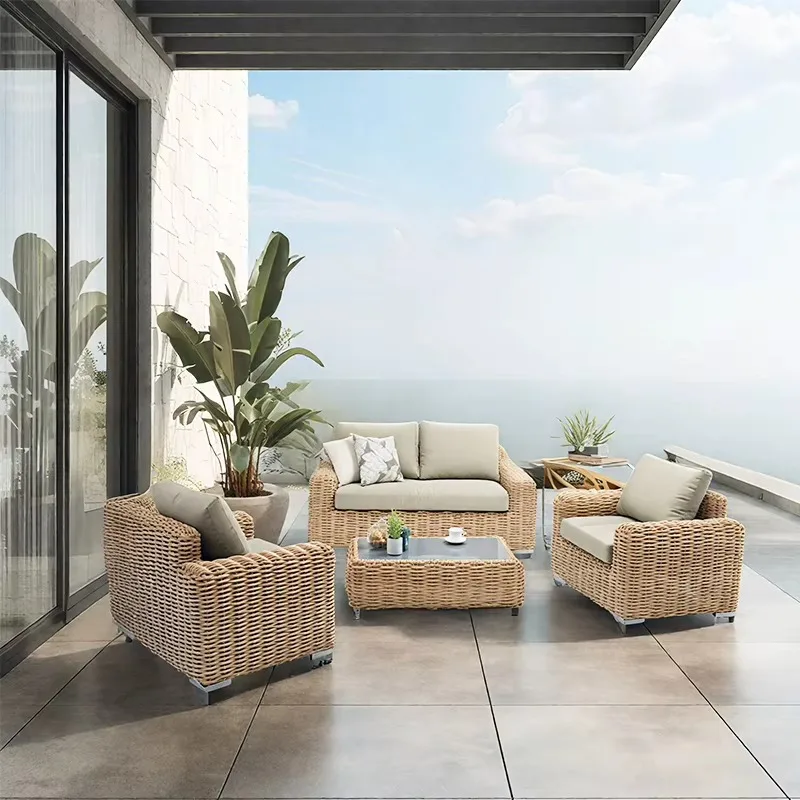 Sun Proof and Waterproof Minimalist Style Garden Sofas for Exterior Rattan Garden Sofa Classical Aluminum Outdoor Lounge Sofas