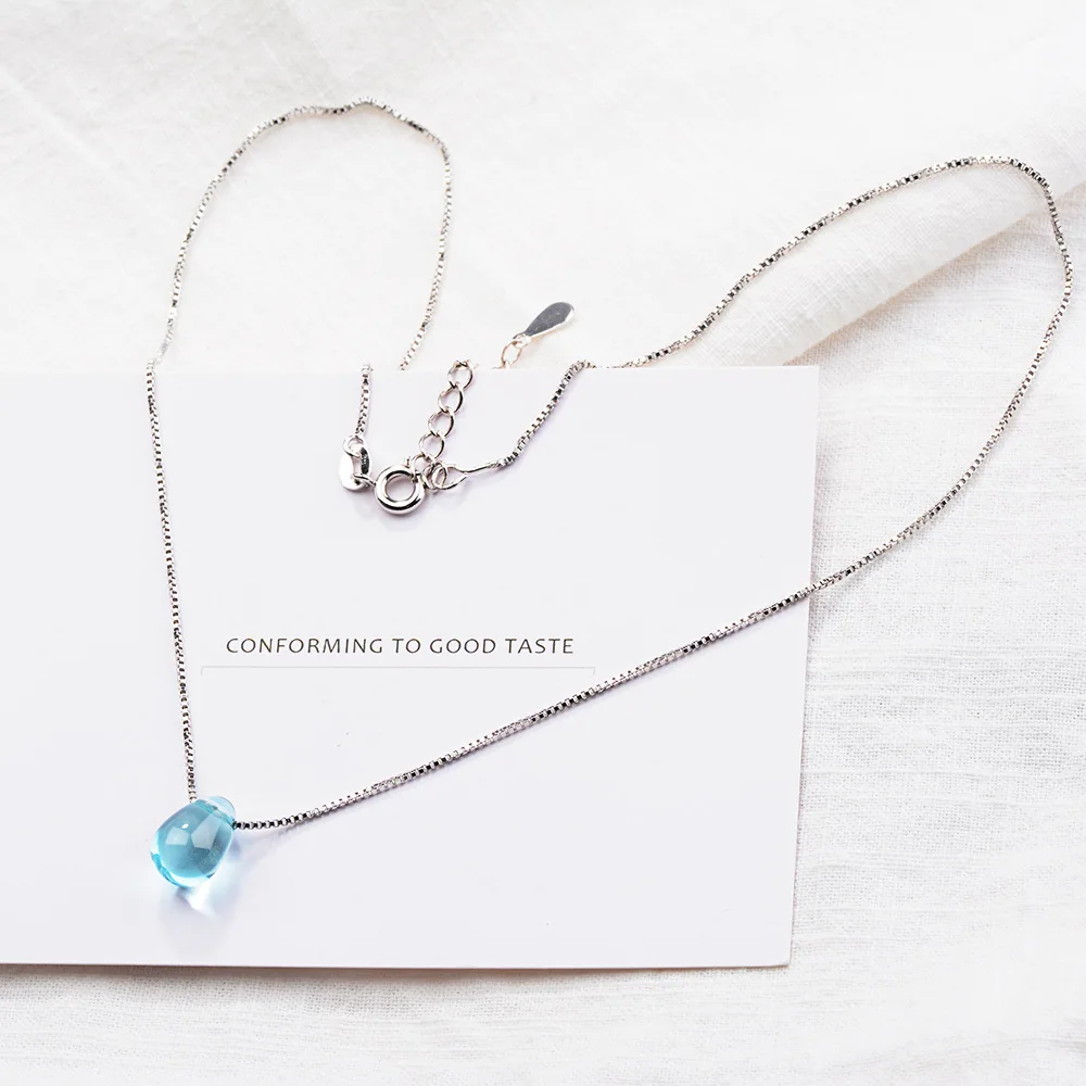 925 Sterling Silver Blue Lucky Crystal Pendants Necklaces For Women Vintage Luxury Jewelry Accessories Jewellery Trend 2024