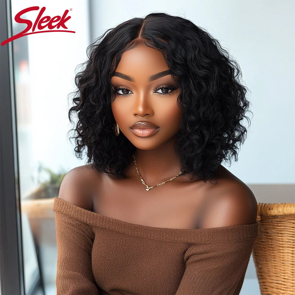 

Sleek Curly Human Hair Wigs For Women Deep Wave Curly Bob Lace Wigs 100% Real Ready To Wear Short Glueless Lace Curly Wigs