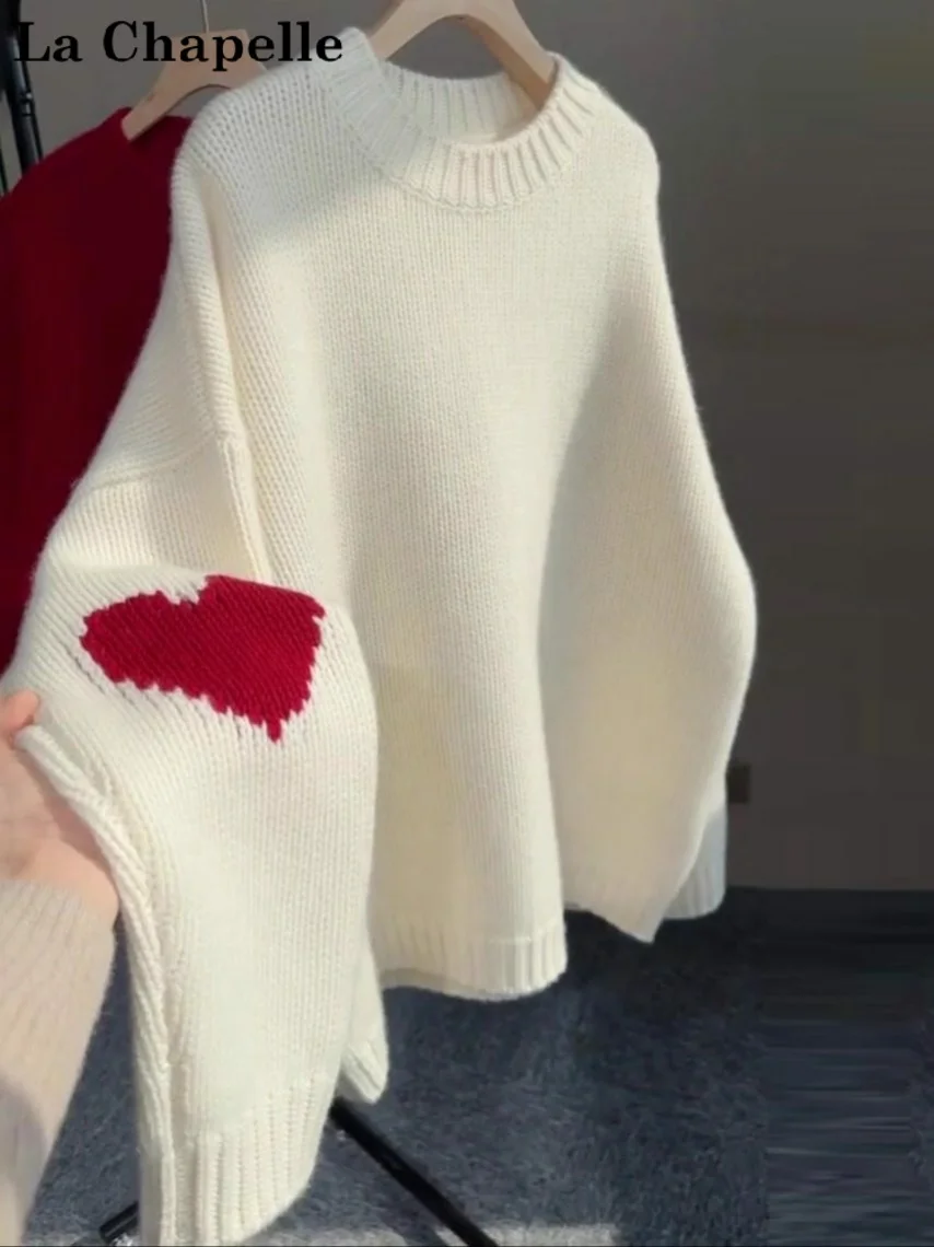 

La Chapelle женский свободный крой круглый трикотаж белый свитер с вышивкой удобный повседневный свитер весна осень зима