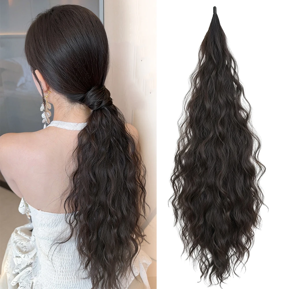 Flexible Wrap Around Ponytail Hair Extensions 28 Inch Long Curly Pony Tails Hair Extensions Wavy Hairpieces For Women