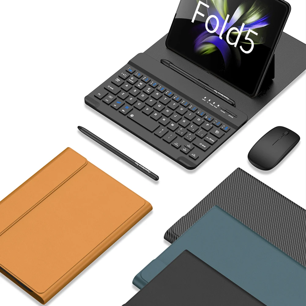 

For Samsung Galaxy Z Fold 5 4 3 2 Leather Holder Case with Bluetooth Wireless Keyboard Folding Magnetic Cover with Pen Mouse