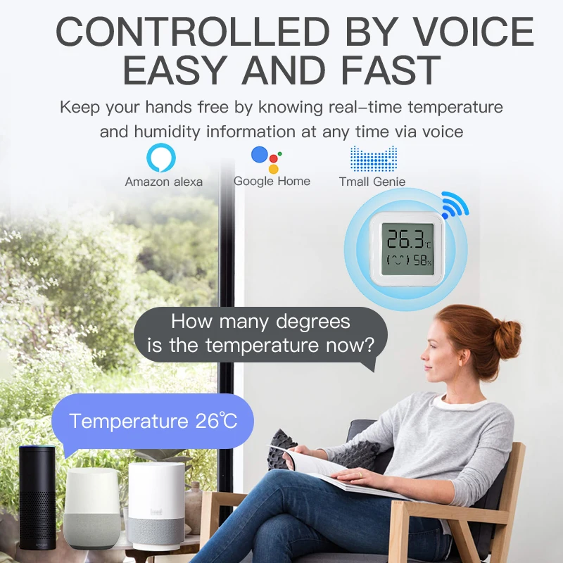 Bluetooth Temperature Humidity Sensor Mini LCD Screen Smart Tuya APP Remote Voice Control Google Thermometer Hygrometer