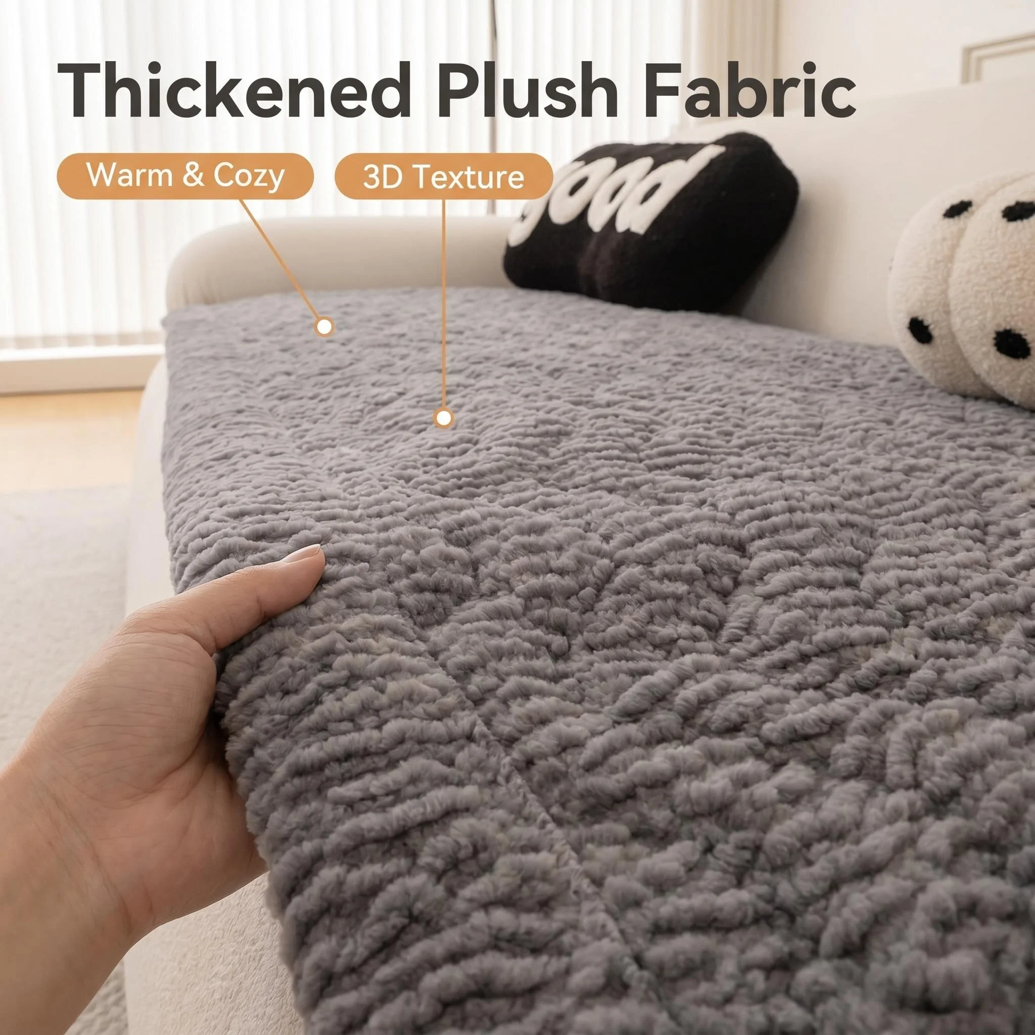 Thicken Wave Quilting Warm Sherpa Sofa Pad, for Winter Living Room Sofa Towel Multiuse Pet Friendly Sofa Cover Slipcover