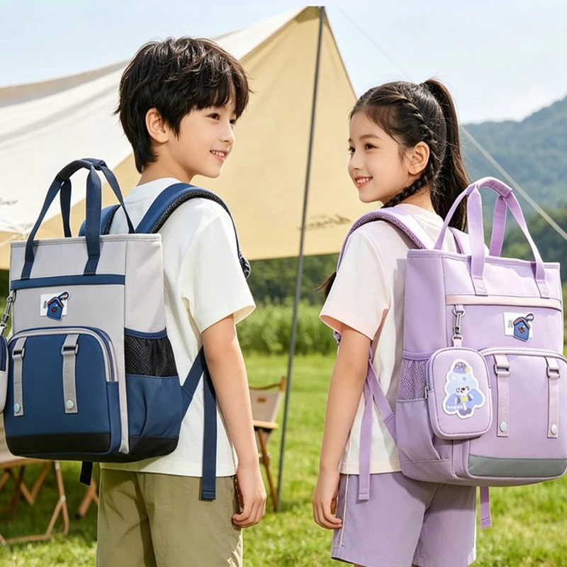 Cute Cartoon Dual Shoulder Bookbag School Supplies Storage Pouch Multi-Functional Children's Tote Tutorial Bag Large Capacity